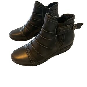 Biza Briana Ankle Boots Women Gray Leather Side Zip Comfort Size 40